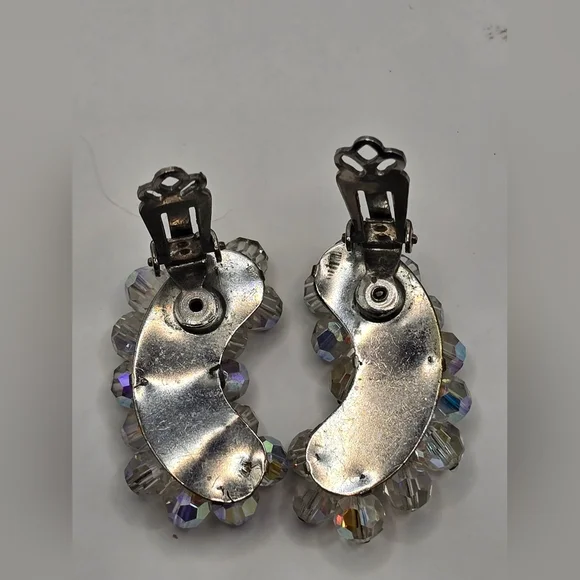 Vintage Faceted AB Coated Beads Cluster Ear Climber Clip On Earrings - Picture 4 of 7